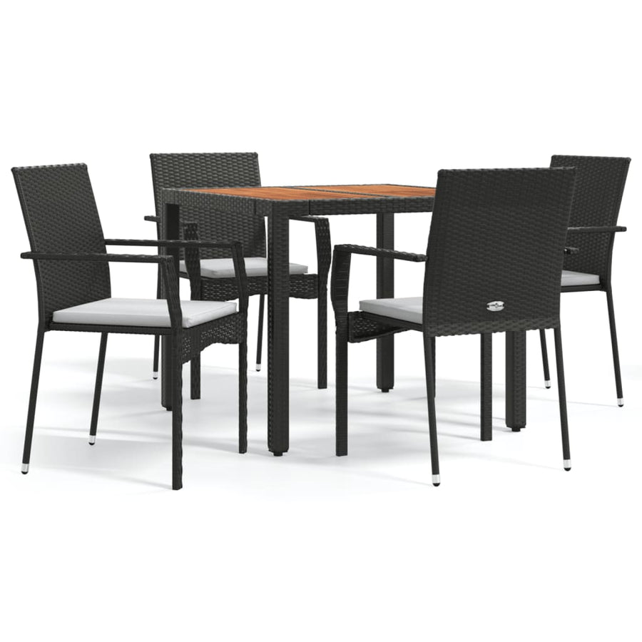 -Delige Tuinset Met Kussens Poly Rattan 5 90 cm tafellengte Zwart