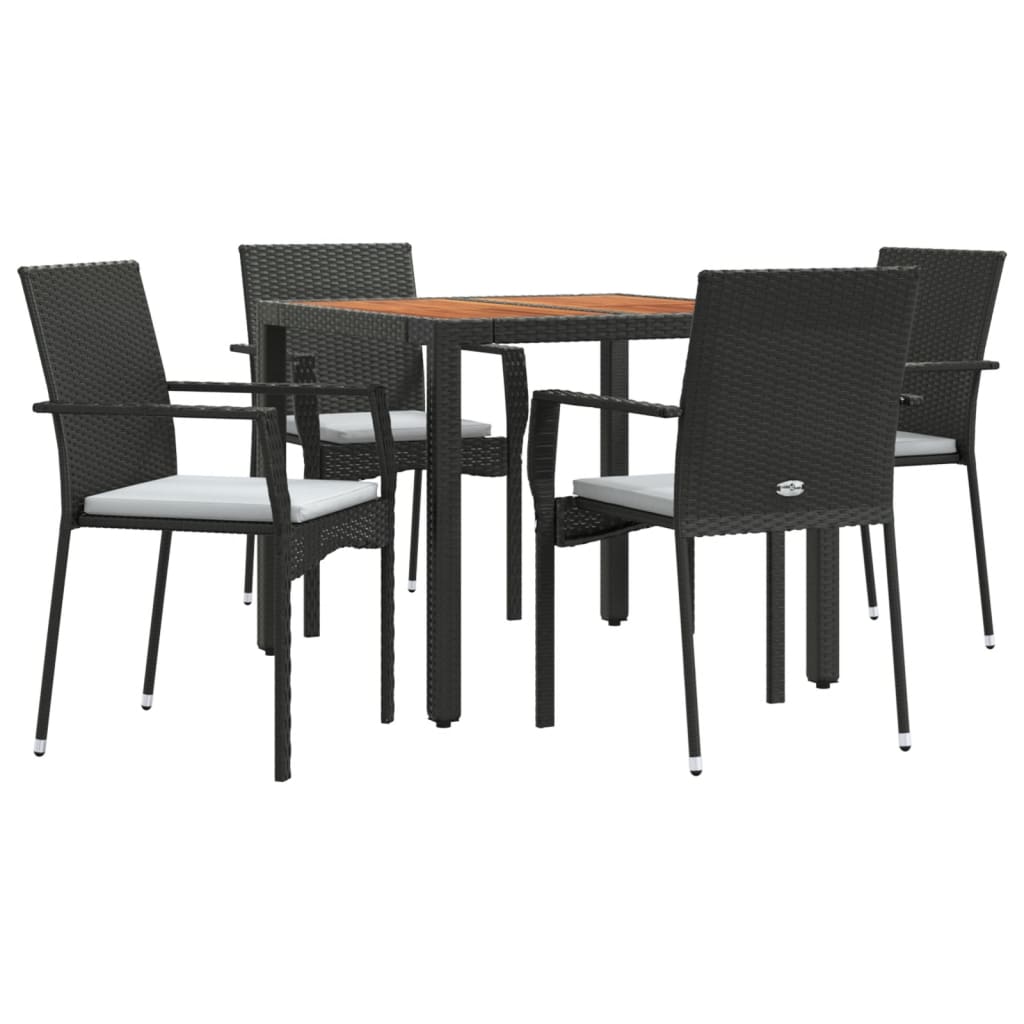-Delige Tuinset Met Kussens Poly Rattan 5 90 cm tafellengte Zwart