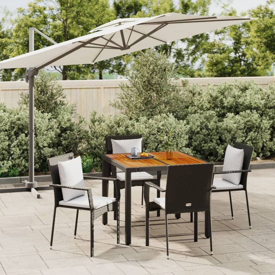 -Delige Tuinset Met Kussens Poly Rattan 5 90 cm tafellengte Zwart