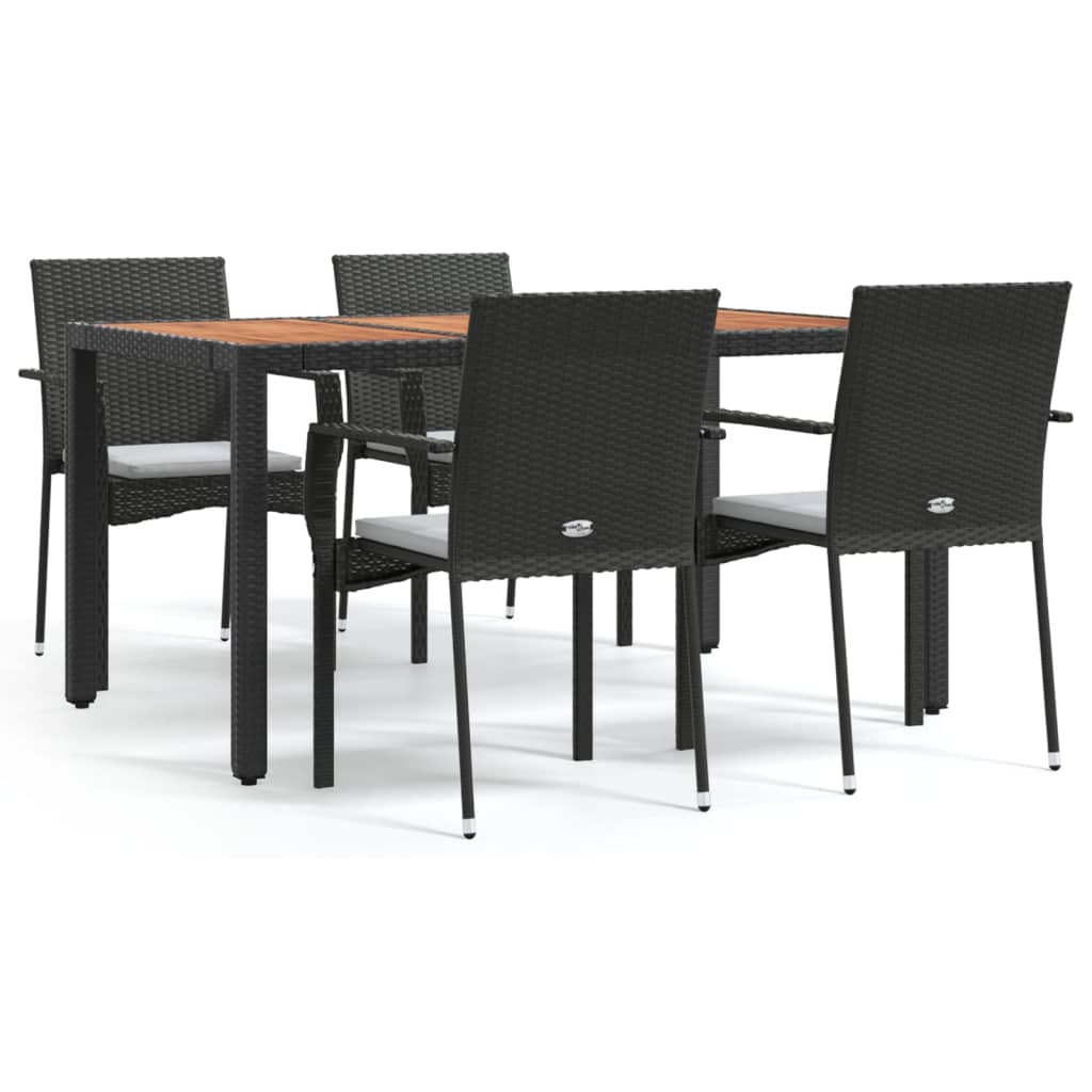 -Delige Tuinset Met Kussens Poly Rattan 5 150 cm tafellengte Zwart