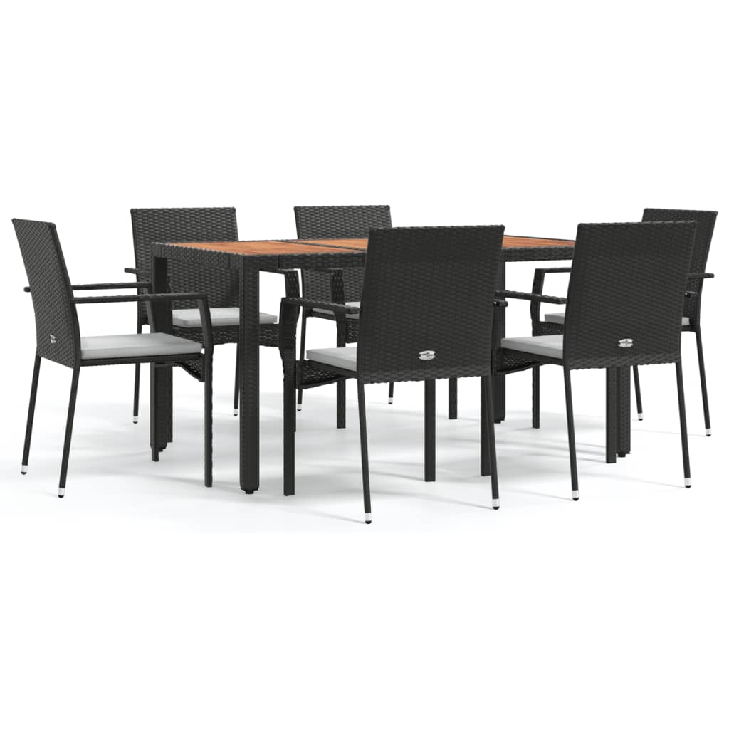 -Delige Tuinset Met Kussens Poly Rattan 7 150 cm tafellengte Zwart
