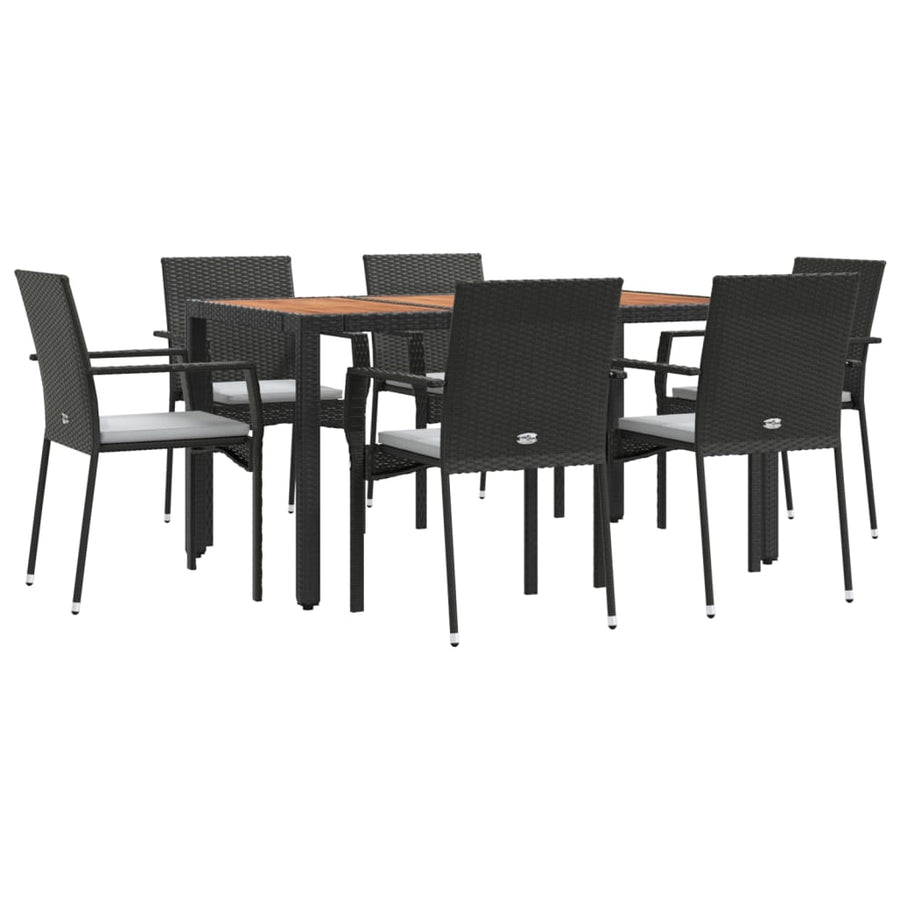 -Delige Tuinset Met Kussens Poly Rattan 7 150 cm tafellengte Zwart