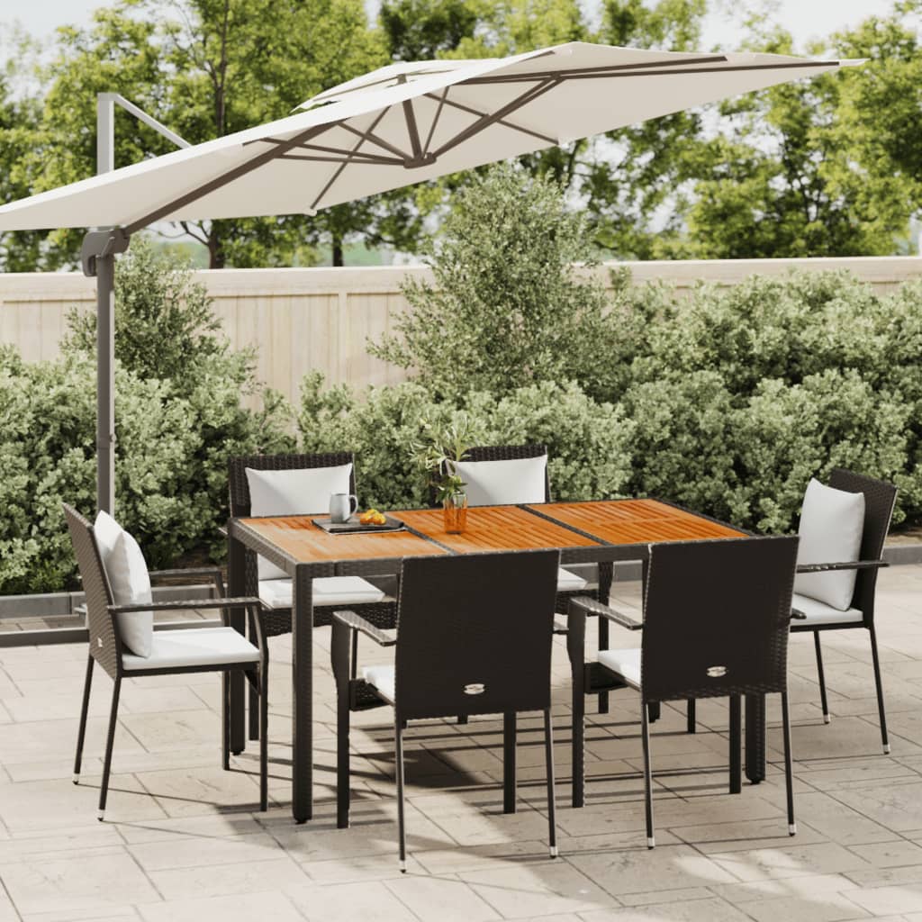 -Delige Tuinset Met Kussens Poly Rattan 7 150 cm tafellengte Zwart