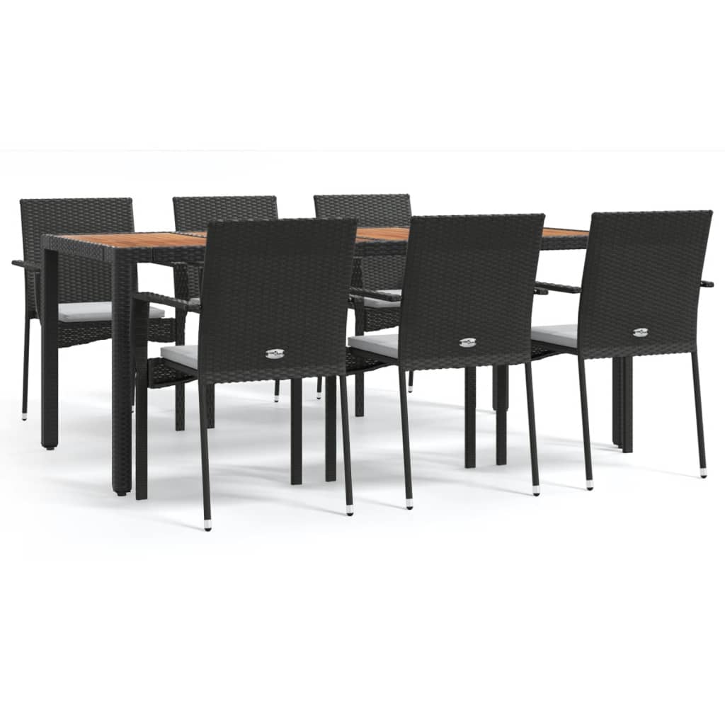 7-Delige Tuinset Met Kussens Poly Rattan Zwart 190 cm tafellengte