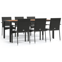 7-Delige Tuinset Met Kussens Poly Rattan Zwart 190 cm tafellengte