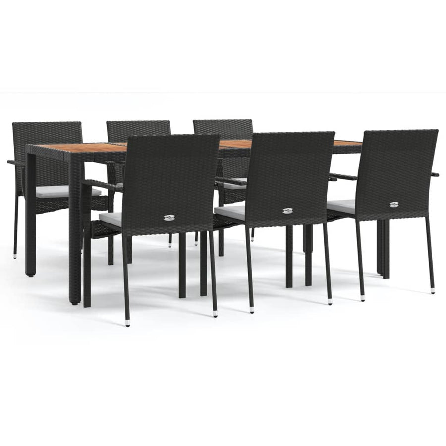 7-Delige Tuinset Met Kussens Poly Rattan Zwart 190 cm tafellengte