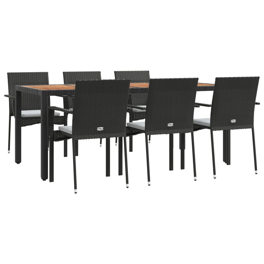 7-Delige Tuinset Met Kussens Poly Rattan Zwart 190 cm tafellengte