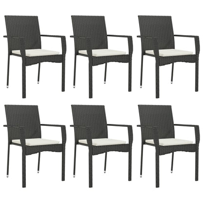7-Delige Tuinset Met Kussens Poly Rattan Zwart 190 cm tafellengte