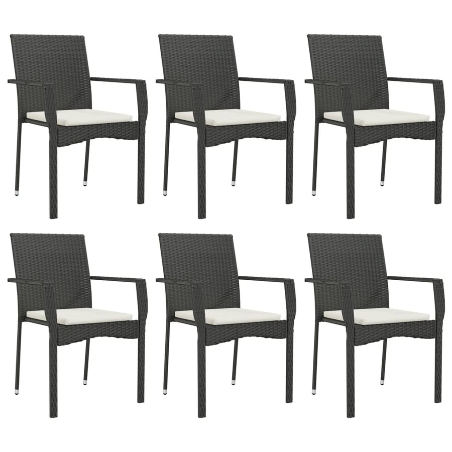 7-Delige Tuinset Met Kussens Poly Rattan Zwart 190 cm tafellengte