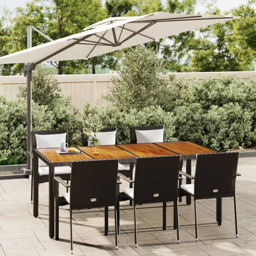 7-Delige Tuinset Met Kussens Poly Rattan Zwart 190 cm tafellengte