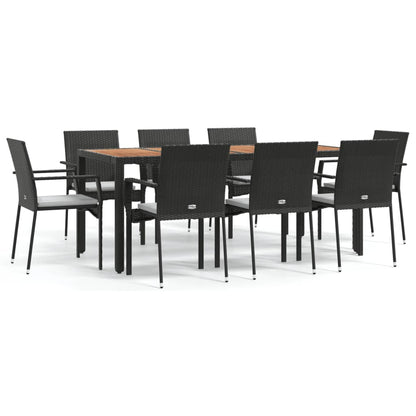 9-Delige Tuinset Poly Rattan Zwart 190 cm tafellengte