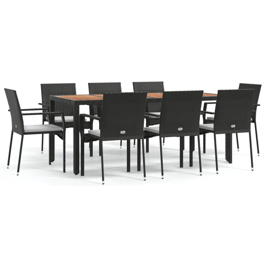 9-Delige Tuinset Poly Rattan Zwart 190 cm tafellengte