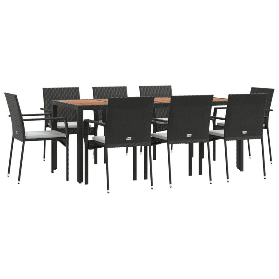 9-Delige Tuinset Poly Rattan Zwart 190 cm tafellengte