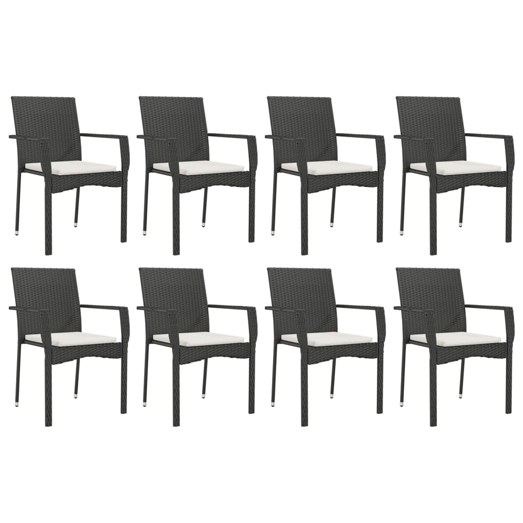 9-Delige Tuinset Poly Rattan Zwart 190 cm tafellengte