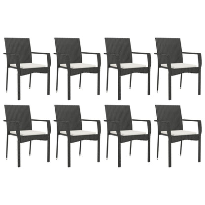 9-Delige Tuinset Poly Rattan Zwart 190 cm tafellengte