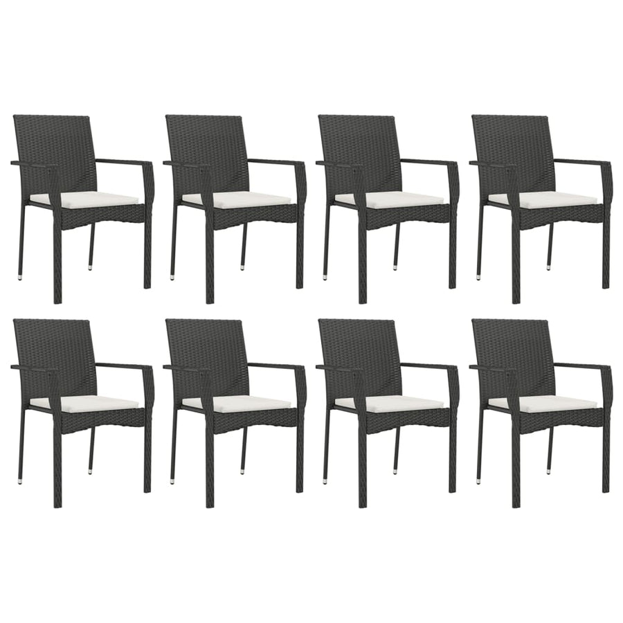 9-Delige Tuinset Poly Rattan Zwart 190 cm tafellengte