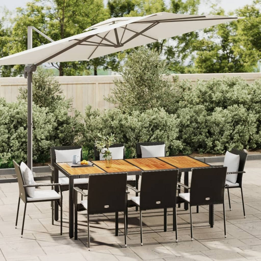 9-Delige Tuinset Poly Rattan Zwart 190 cm tafellengte
