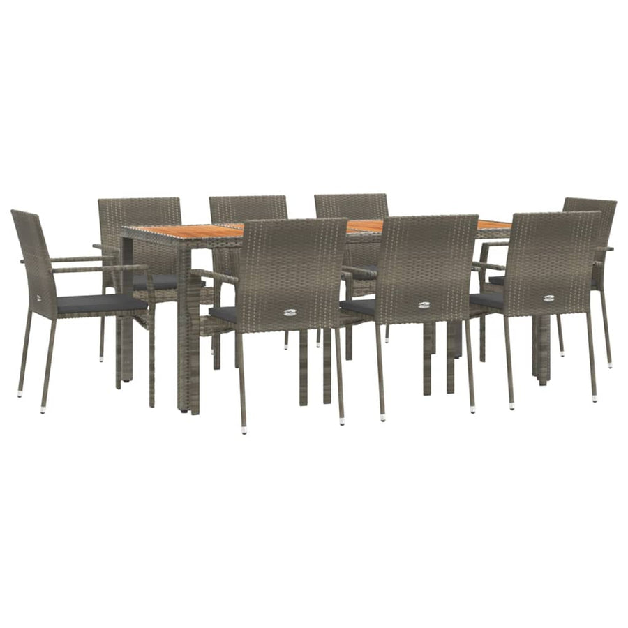 -Delige Tuinset Met Kussens Poly Rattan 9 190 cm tafellengte Grijs