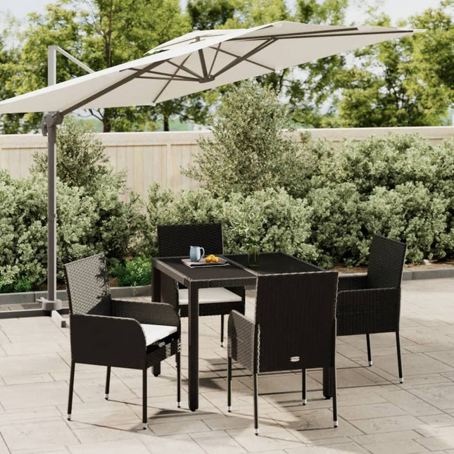 -Delige Tuinset Met Kussens Poly Rattan 5 90 cm tafellengte Zwart