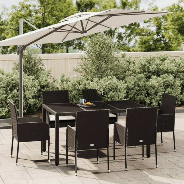 -Delige Tuinset Met Kussens Poly Rattan 7 150 cm tafellengte Zwart