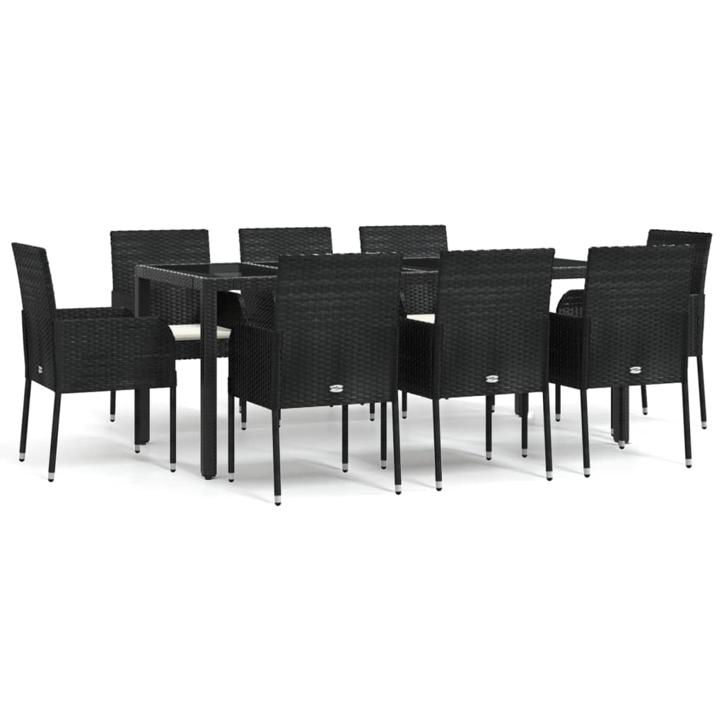 -Delige Tuinset Poly Rattan 9 190 cm tafellengte Zwart