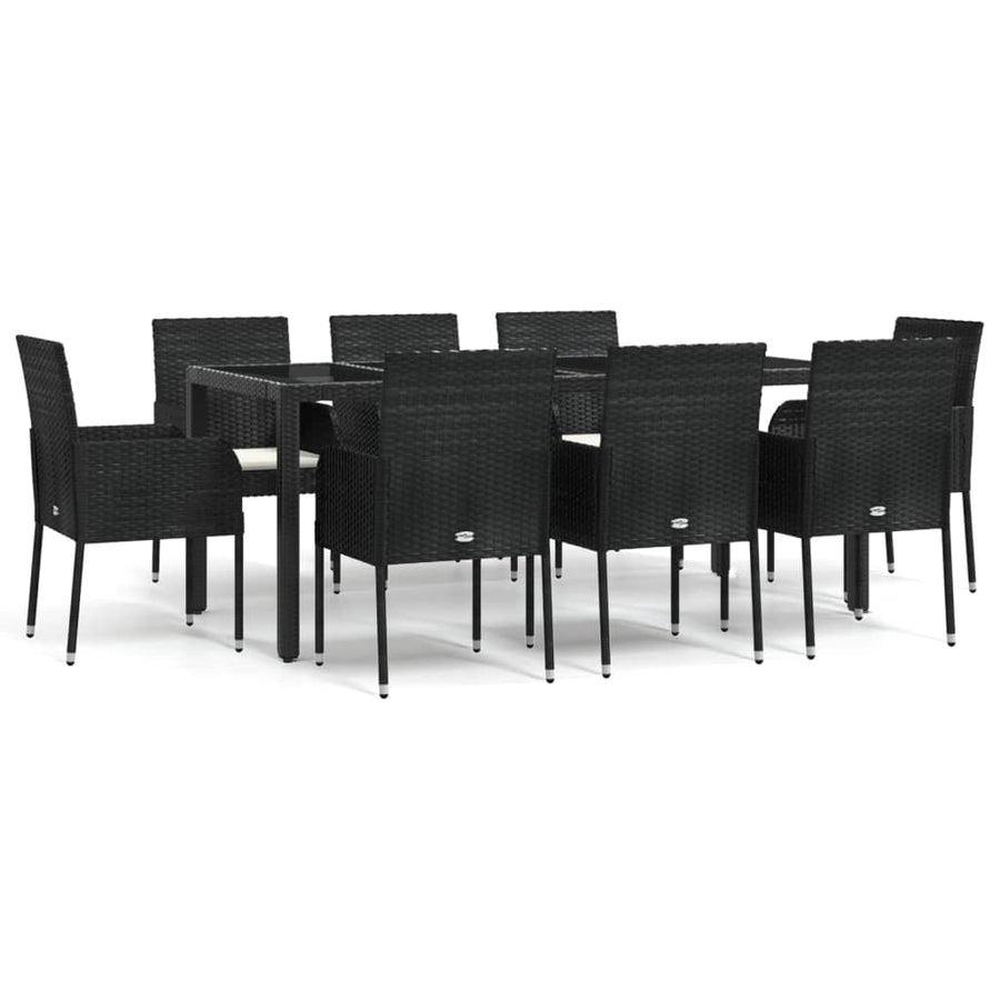 -Delige Tuinset Poly Rattan 9 190 cm tafellengte Zwart