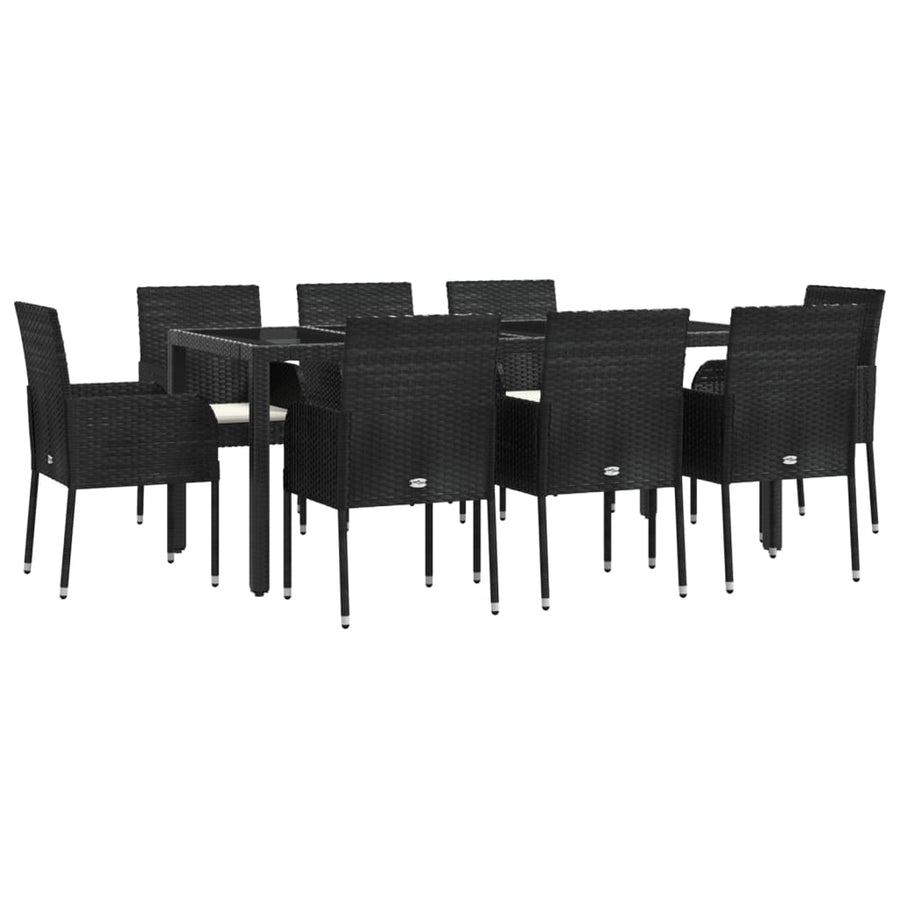 -Delige Tuinset Poly Rattan 9 190 cm tafellengte Zwart