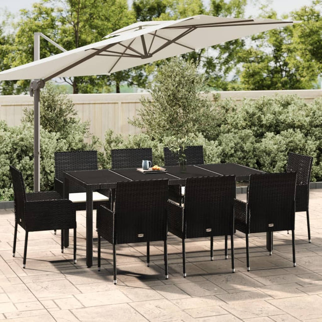 -Delige Tuinset Poly Rattan 9 190 cm tafellengte Zwart