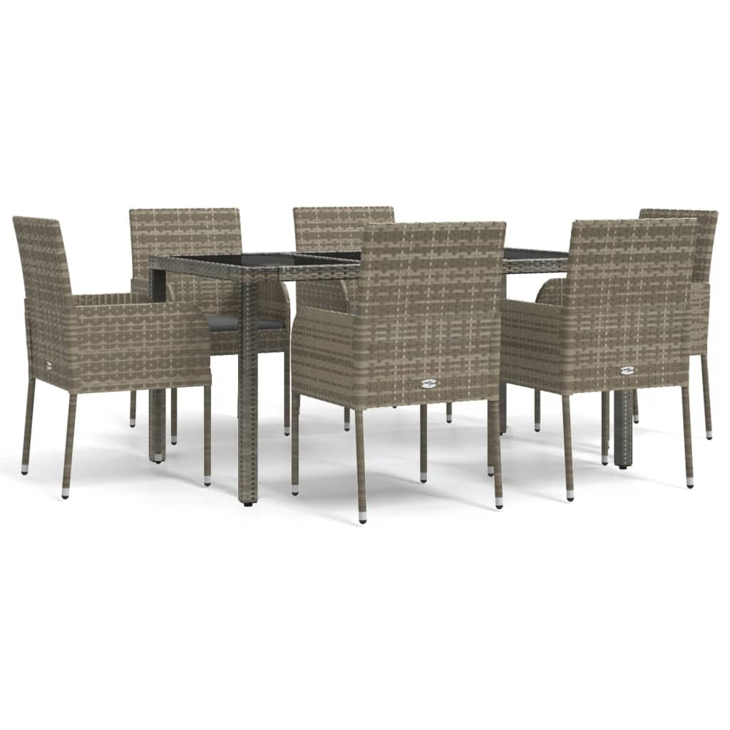 -Delige Tuinset Met Kussens Poly Rattan 7 150 cm tafellengte Grijs