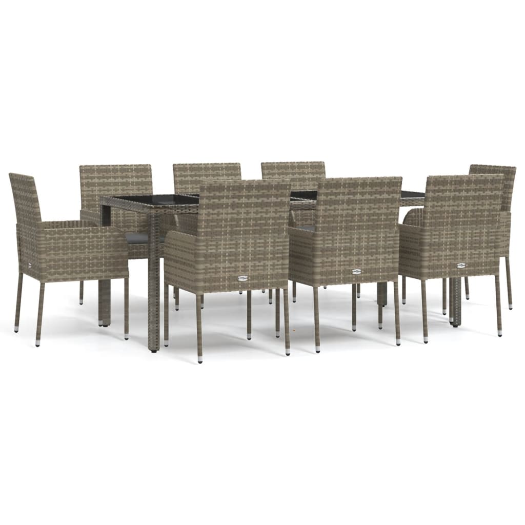 -Delige Tuinset Met Kussens Poly Rattan 9 190 cm tafellengte Grijs