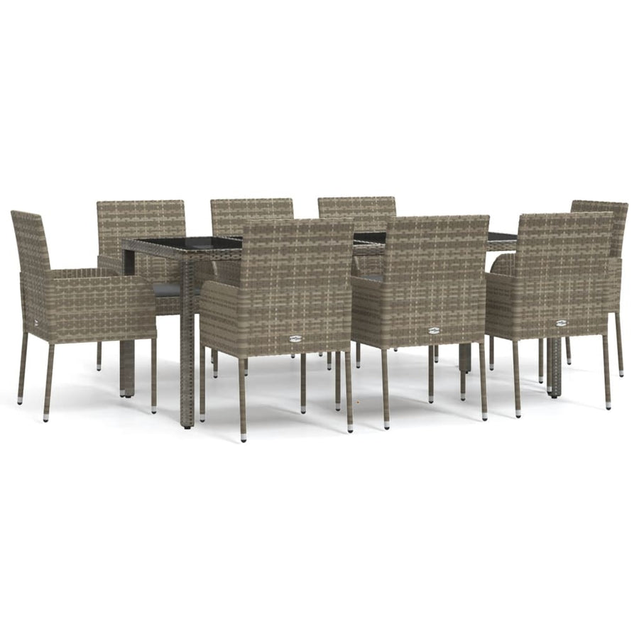 -Delige Tuinset Met Kussens Poly Rattan 9 190 cm tafellengte Grijs