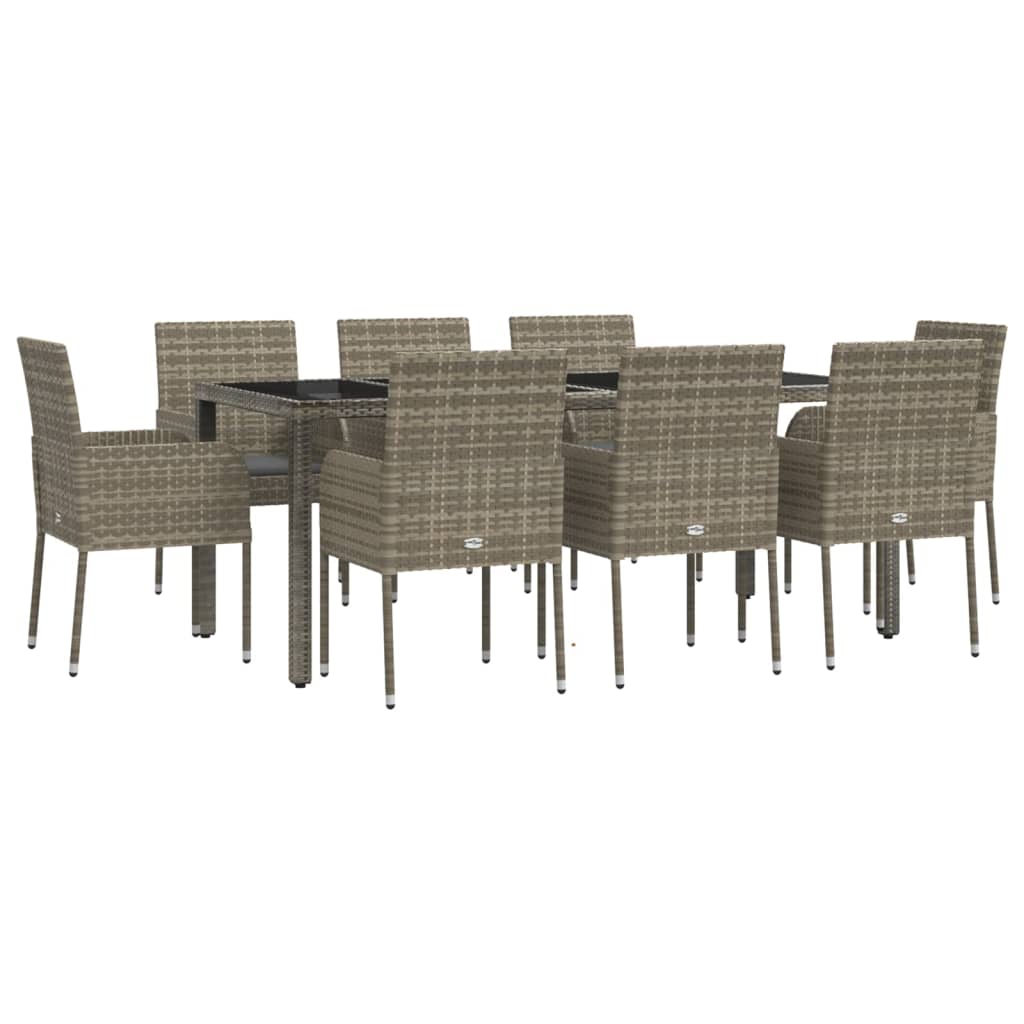 -Delige Tuinset Met Kussens Poly Rattan 9 190 cm tafellengte Grijs