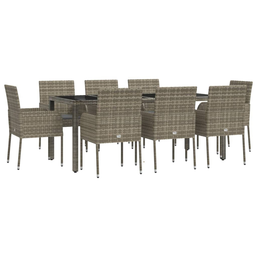 -Delige Tuinset Met Kussens Poly Rattan 9 190 cm tafellengte Grijs