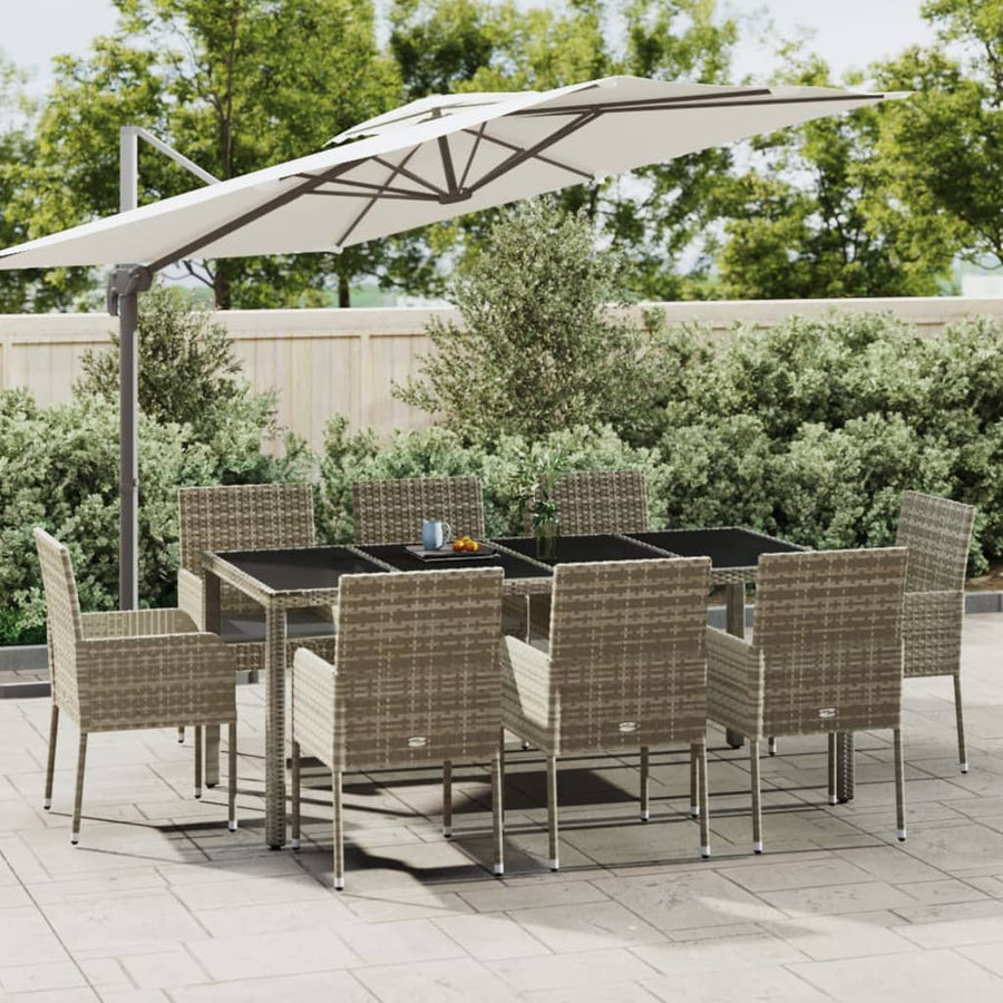 -Delige Tuinset Met Kussens Poly Rattan 9 190 cm tafellengte Grijs