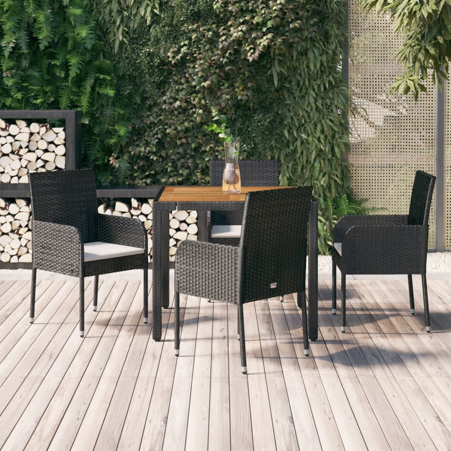 -Delige Tuinset Met Kussens Poly Rattan 5 90 cm tafellengte Zwart