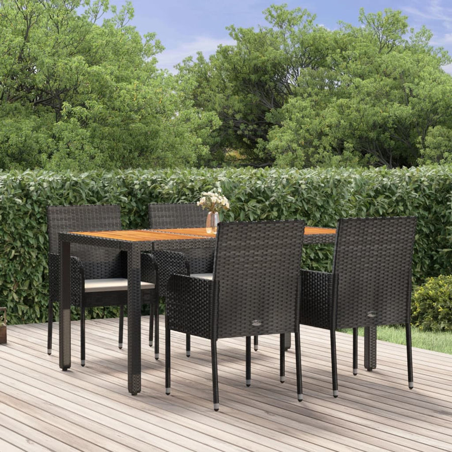 -Delige Tuinset Met Kussens Poly Rattan 5 150 cm tafellengte Zwart