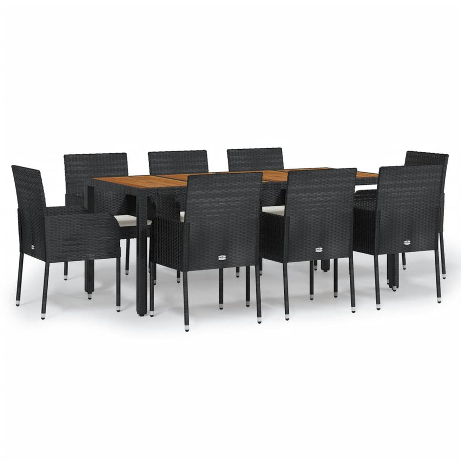 9-Delige Tuinset Poly Rattan Zwart 190 cm tafellengte