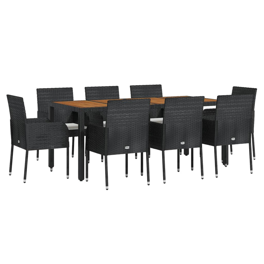 9-Delige Tuinset Poly Rattan Zwart 190 cm tafellengte