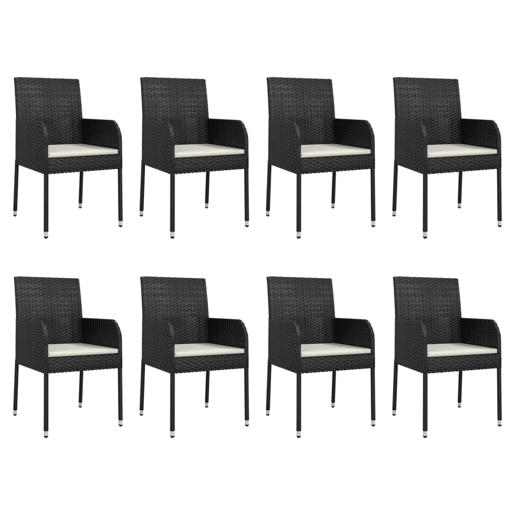 9-Delige Tuinset Poly Rattan Zwart 190 cm tafellengte