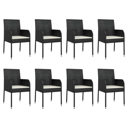 9-Delige Tuinset Poly Rattan Zwart 190 cm tafellengte