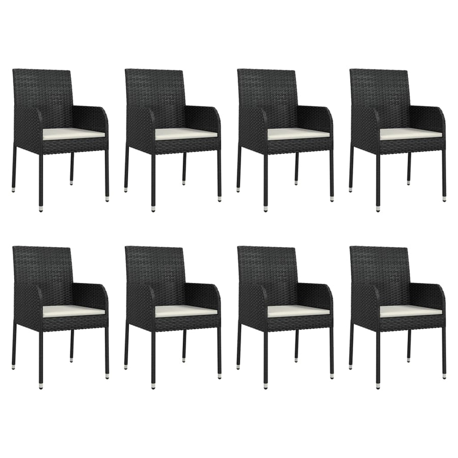 9-Delige Tuinset Poly Rattan Zwart 190 cm tafellengte