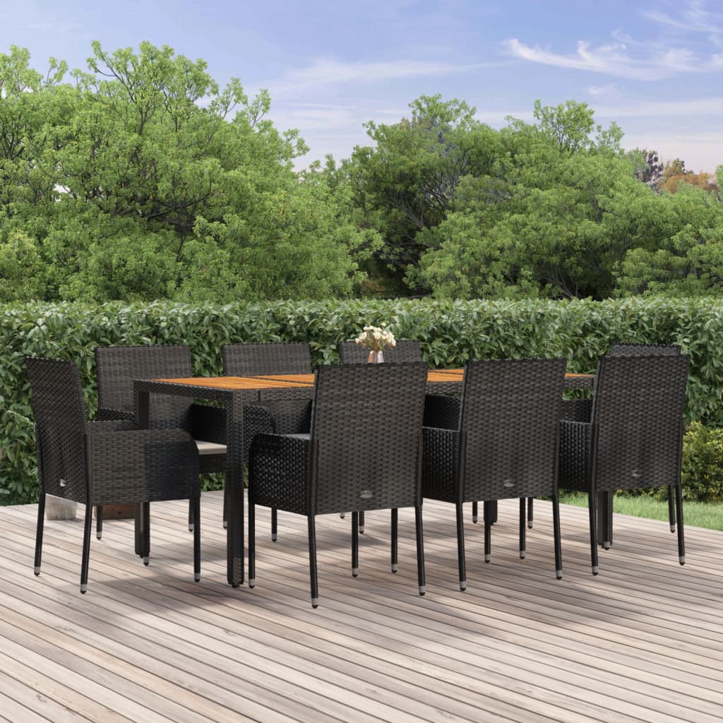 9-Delige Tuinset Poly Rattan Zwart 190 cm tafellengte