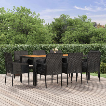 9-Delige Tuinset Poly Rattan Zwart 190 cm tafellengte