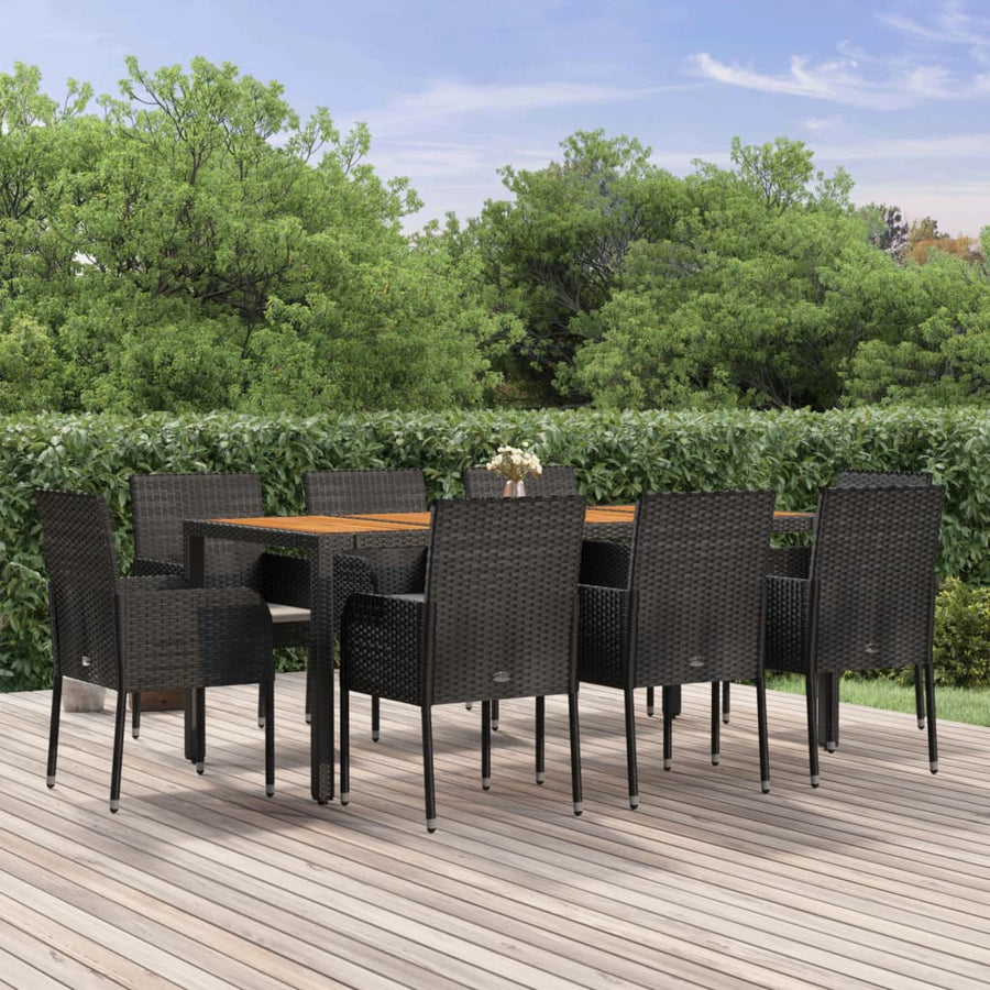 9-Delige Tuinset Poly Rattan Zwart 190 cm tafellengte