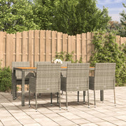 Tuinset 7-delig poly rattan grijs met kussens acacia tafel