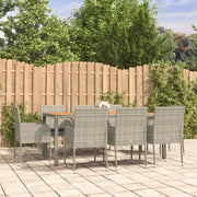 Tuinset 9-delig poly rattan grijs met acaciahouten tafel