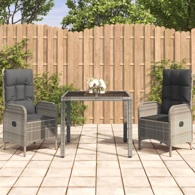 3-Delige Tuinset Met Kussens Poly Rattan Grijs 90 cm tafellengte 2x stoel + Tafel