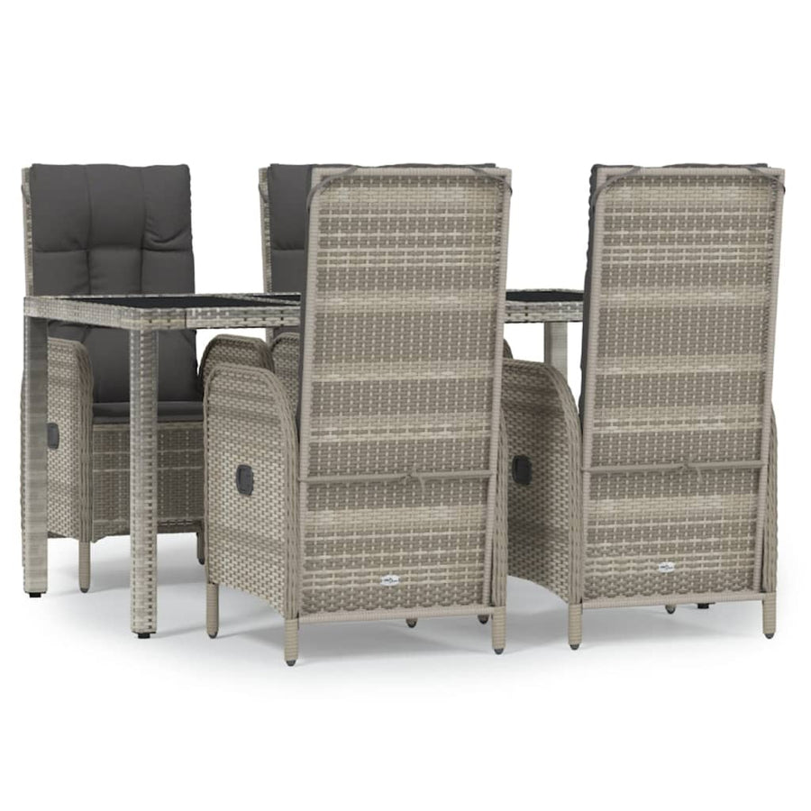 5-Delige Tuinset Met Kussens Poly Rattan Grijs 150 cm tafellengte 4x stoel + Tafel