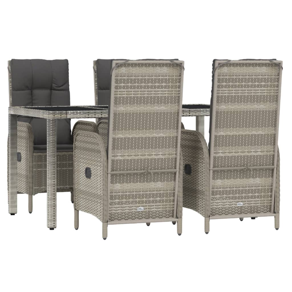 5-Delige Tuinset Met Kussens Poly Rattan Grijs 150 cm tafellengte 4x stoel + Tafel