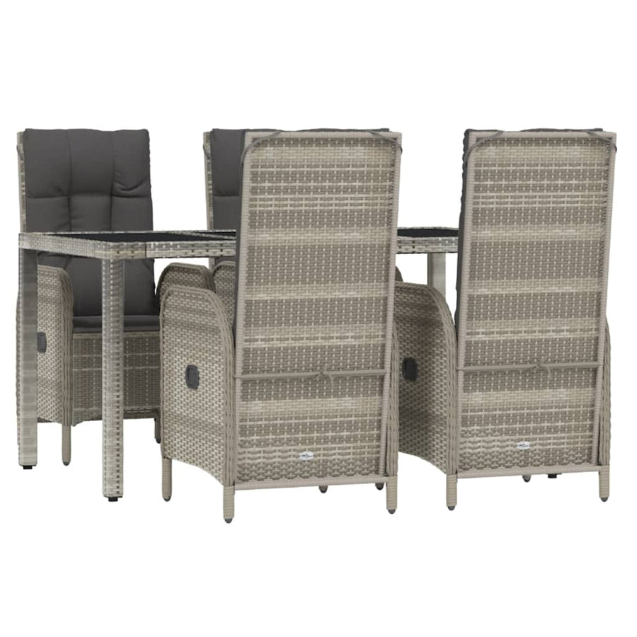 5-Delige Tuinset Met Kussens Poly Rattan Grijs 150 cm tafellengte 4x stoel + Tafel